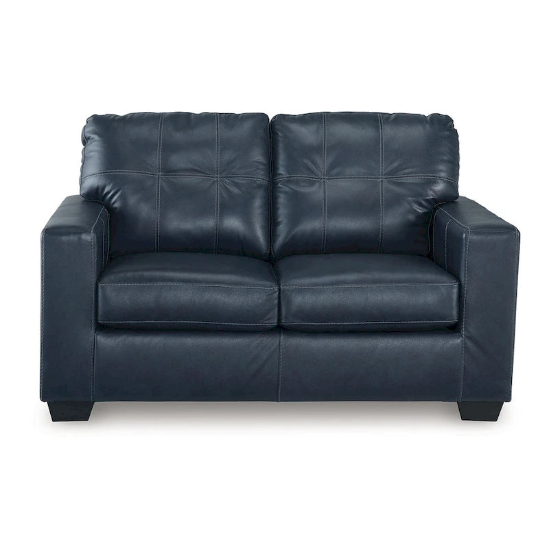 Orion Loveseat, Ocean Blue Tufted Real and Faux Leather Seats, 62 Inch