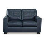 Orion Loveseat, Ocean Blue Tufted Real and Faux Leather Seats, 62 Inch
