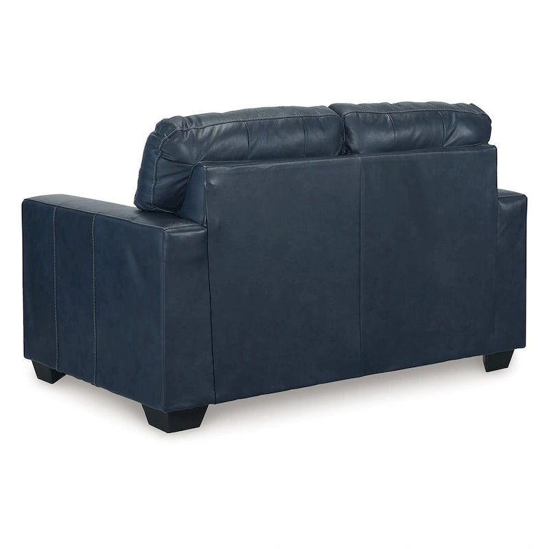 Orion Loveseat, Ocean Blue Tufted Real and Faux Leather Seats, 62 Inch