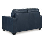 Orion Loveseat, Ocean Blue Tufted Real and Faux Leather Seats, 62 Inch