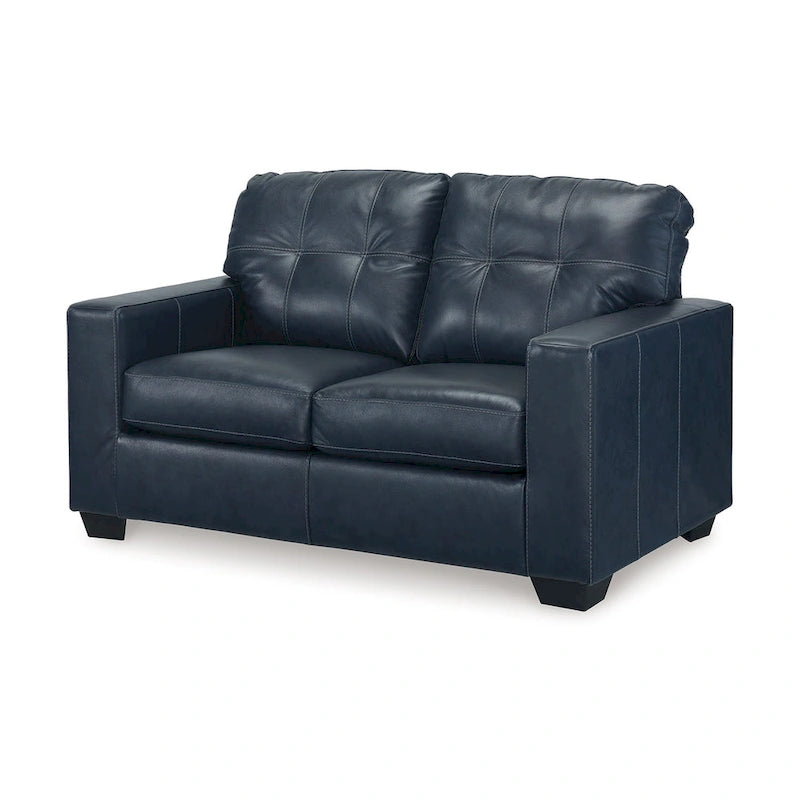 Orion Loveseat, Ocean Blue Tufted Real and Faux Leather Seats, 62 Inch