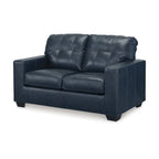 Orion Loveseat, Ocean Blue Tufted Real and Faux Leather Seats, 62 Inch