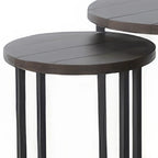 Flint 2 Piece Nesting Table Set, Dark Brown Mahogany, Black Metal Base