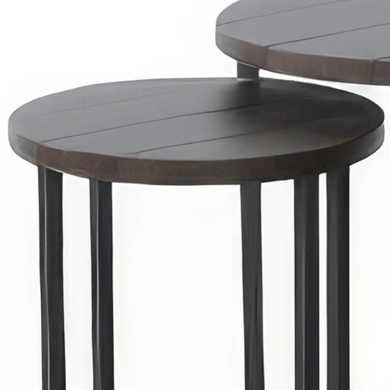 Flint 2 Piece Nesting Table Set, Dark Brown Mahogany, Black Metal Base