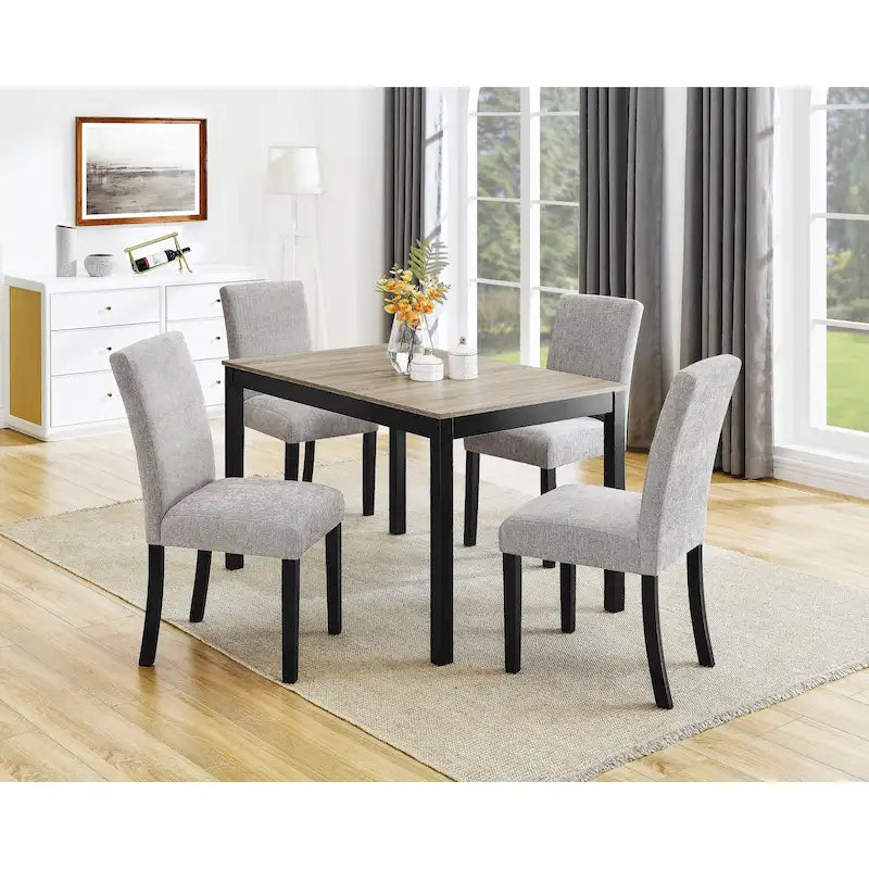 5 Piece Dining Table Chair Set, Kitchen Dining Room Furniture Set with Rectangular Table and 4 Chair with Padded Seat