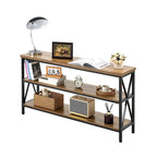 Brown Black MDF Metal Console Table, 3-Tier Long Hallway Table 240 lbs Top Load Capacity - 55.1 L x 13.4 W x 30.0 H