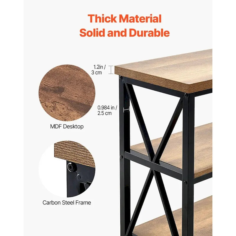 Brown Black MDF Metal Console Table, 3-Tier Long Hallway Table 240 lbs Top Load Capacity - 55.1 L x 13.4 W x 30.0 H