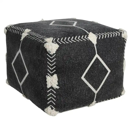 18 Black Cotton Geometric Pouf Ottoman for Living Room Seating and Footrest