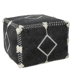 18 Black Cotton Geometric Pouf Ottoman for Living Room Seating and Footrest