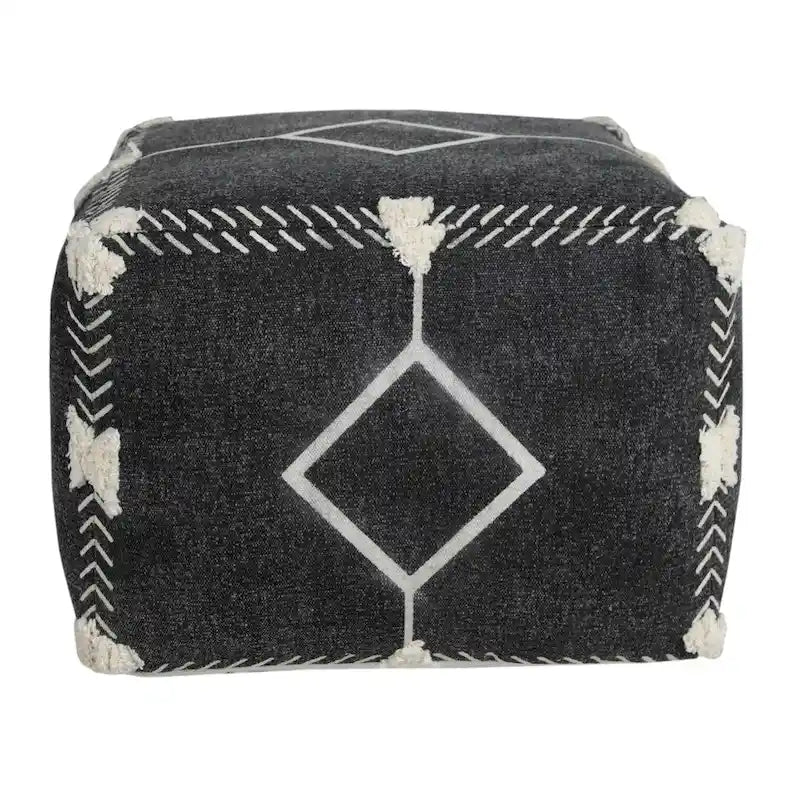 18 Black Cotton Geometric Pouf Ottoman for Living Room Seating and Footrest