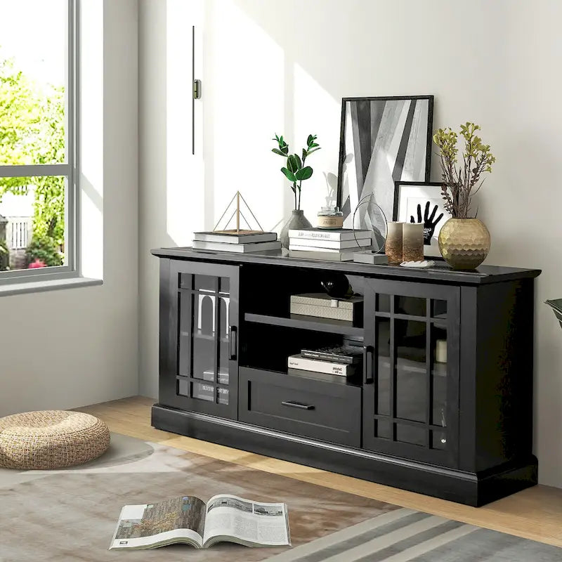 Gymax Farmhouse TV Stand for TVs up to 70 Media Center w/ Glass