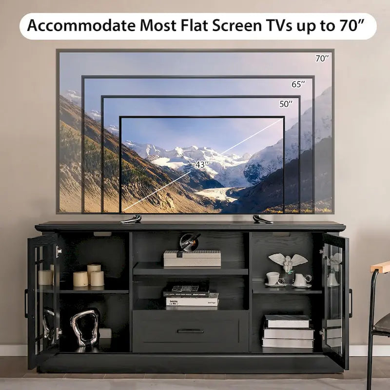 Gymax Farmhouse TV Stand for TVs up to 70 Media Center w/ Glass