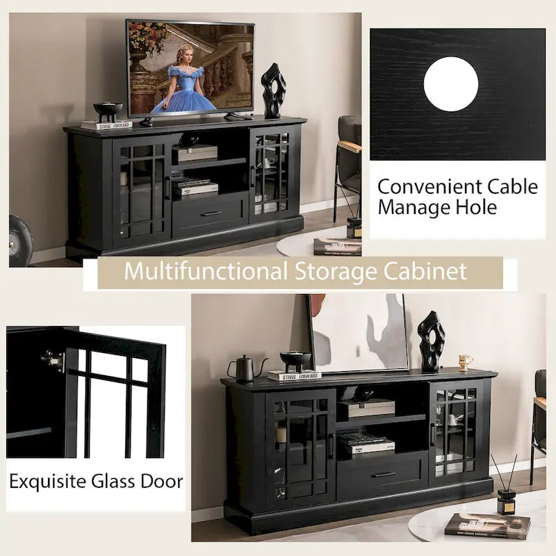 Gymax Farmhouse TV Stand for TVs up to 70 Media Center w/ Glass
