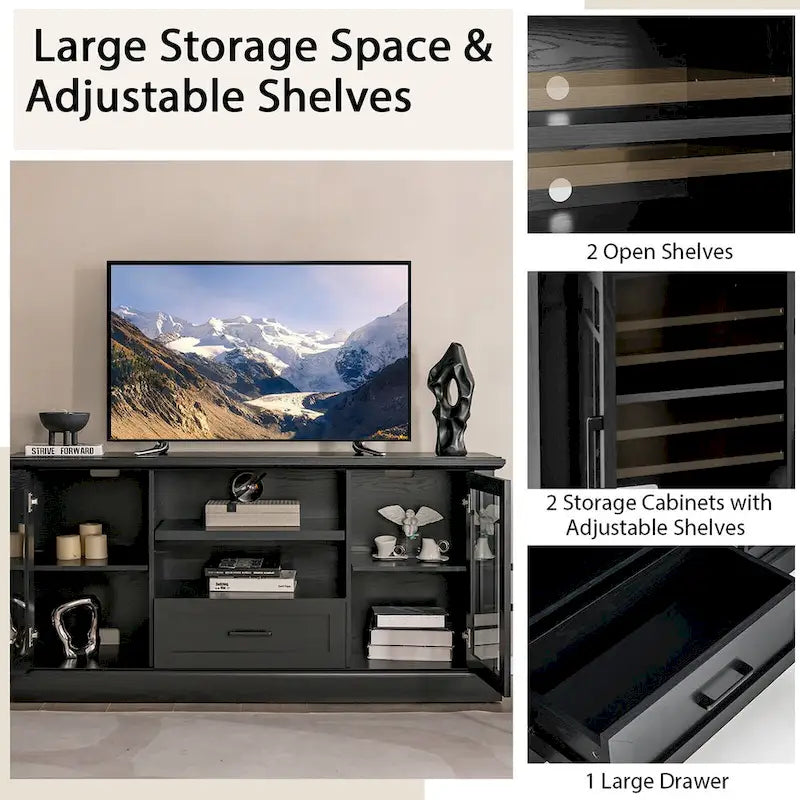 Gymax Farmhouse TV Stand for TVs up to 70 Media Center w/ Glass