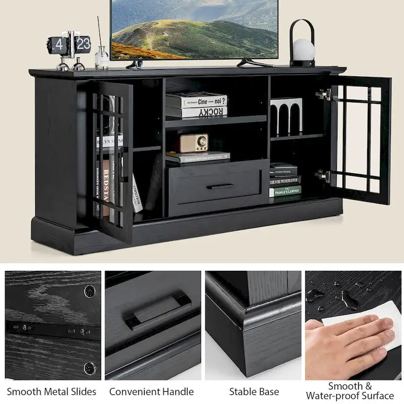 Gymax Farmhouse TV Stand for TVs up to 70 Media Center w/ Glass