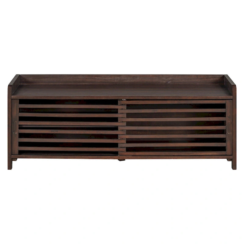 Distressed Shutter Shoe Bench with Storage & Cushion