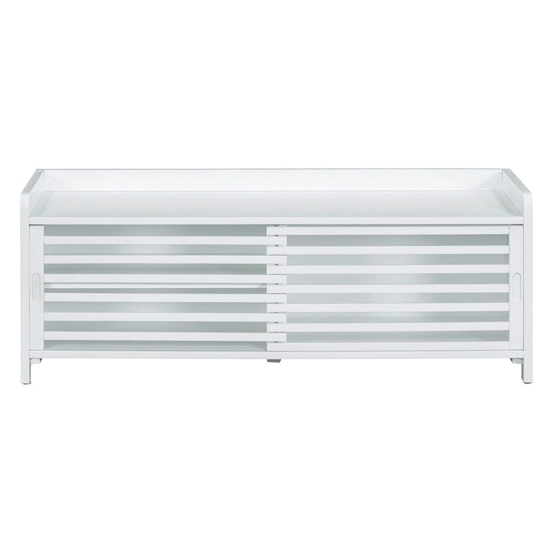 Distressed Shutter Shoe Bench with Storage & Cushion