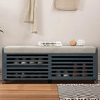 Distressed Shutter Shoe Bench with Storage & Cushion