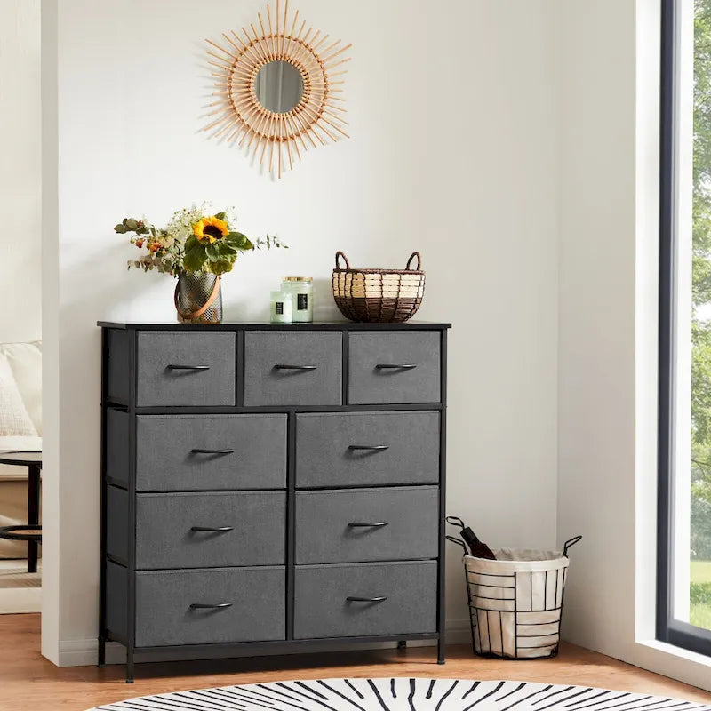Tall Dresser Storage Tower with 9 Fabric Drawers