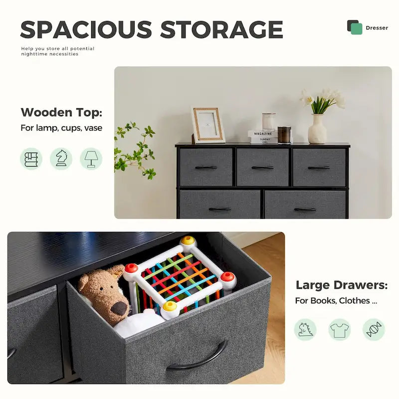 Tall Dresser Storage Tower with 9 Fabric Drawers