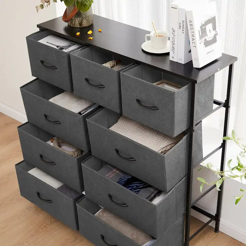 Tall Dresser Storage Tower with 9 Fabric Drawers