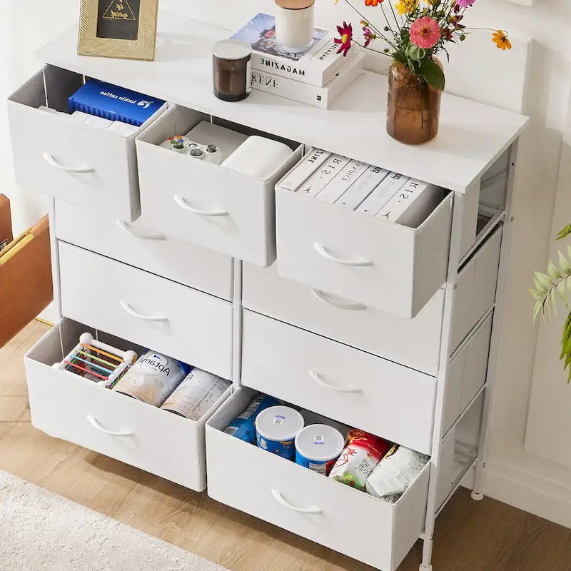 Tall Dresser Storage Tower with 9 Fabric Drawers