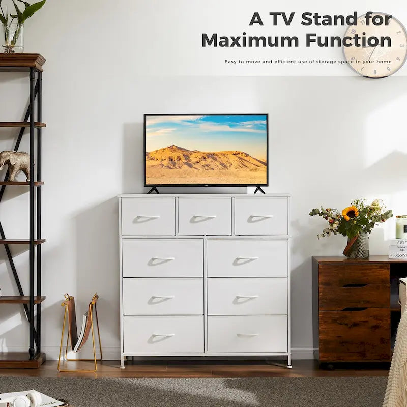 Tall Dresser Storage Tower with 9 Fabric Drawers