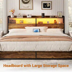 Headboard with Storage Drawers and LED Light, Head Board with Outlets, USB Ports