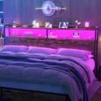 Headboard with Storage Drawers and LED Light, Head Board with Outlets, USB Ports