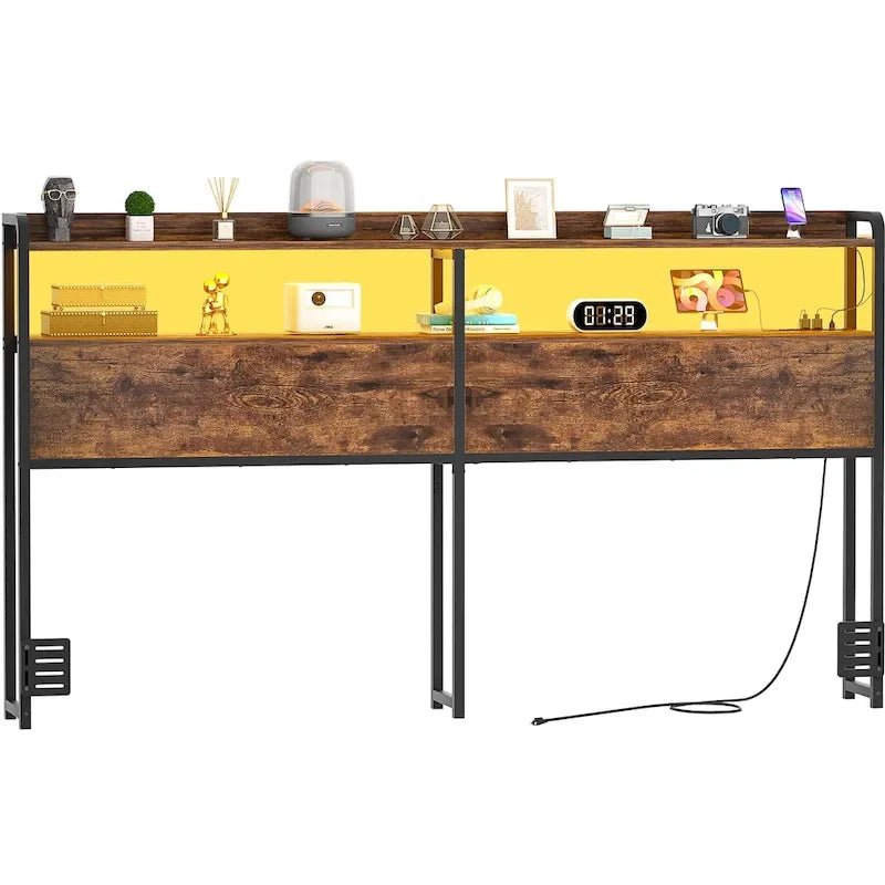 Headboard with Storage Drawers and LED Light, Head Board with Outlets, USB Ports