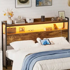 Headboard with Storage Drawers and LED Light, Head Board with Outlets, USB Ports