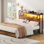 Headboard with Storage Drawers and LED Light, Head Board with Outlets, USB Ports