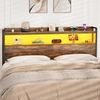Headboard with Storage Drawers and LED Light, Head Board with Outlets, USB Ports