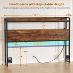 Headboard with Storage Drawers and LED Light, Head Board with Outlets, USB Ports