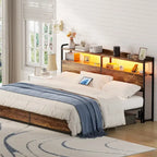 Headboard with Storage Drawers and LED Light, Head Board with Outlets, USB Ports