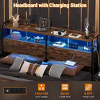 Headboard with Storage Drawers and LED Light, Head Board with Outlets, USB Ports