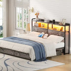 Headboard with Storage Drawers and LED Light, Head Board with Outlets, USB Ports