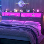 Headboard with Storage Drawers and LED Light, Head Board with Outlets, USB Ports