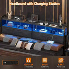 Headboard with Storage Drawers and LED Light, Head Board with Outlets, USB Ports