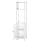 Bamboo Narrow Bathroom Storage Cabinet, 6-Tier 67 Inch Tall Floor Standing Tower with Shutter Door and Open Shelves