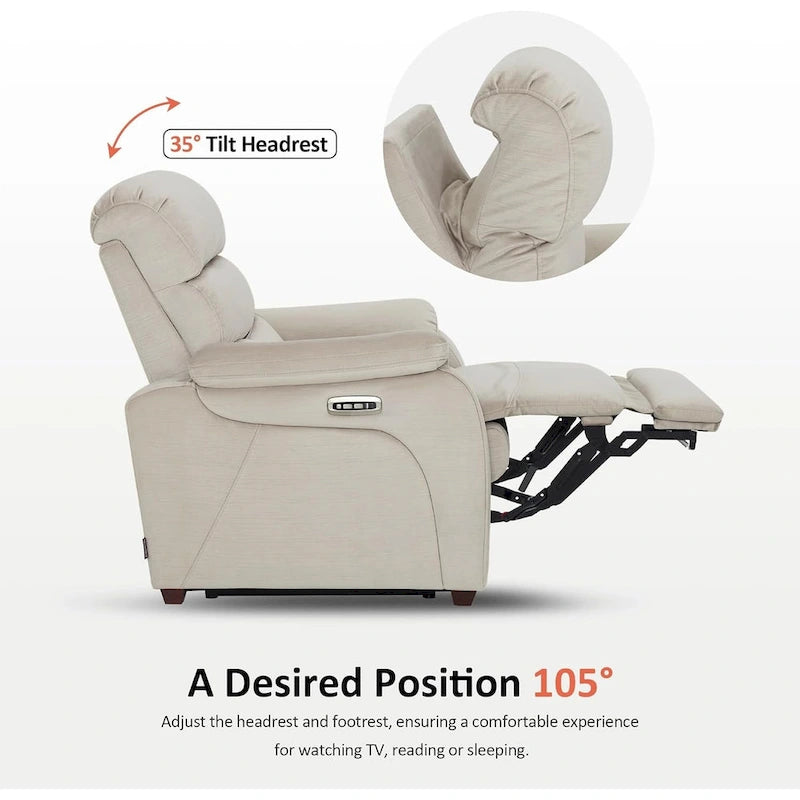 MCombo Zero Wall-Hugger Power Recliner Chair with Adjustable Headrest, Perfect for Small Spaces and RV, Fabric ST257