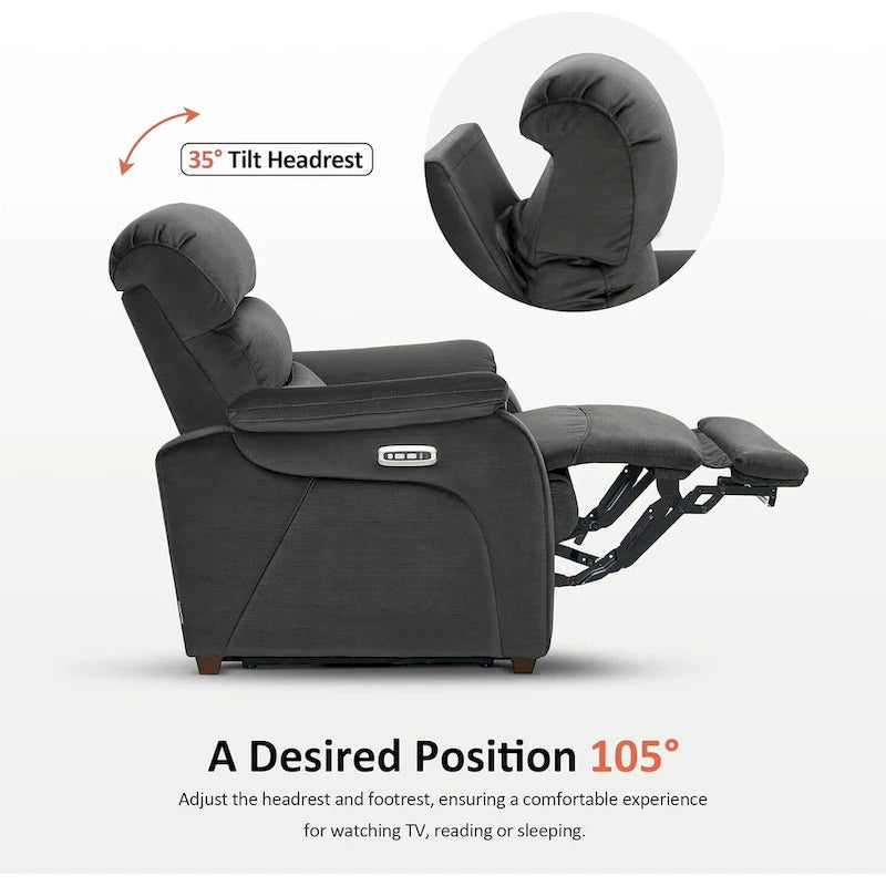 MCombo Zero Wall-Hugger Power Recliner Chair with Adjustable Headrest, Perfect for Small Spaces and RV, Fabric ST257