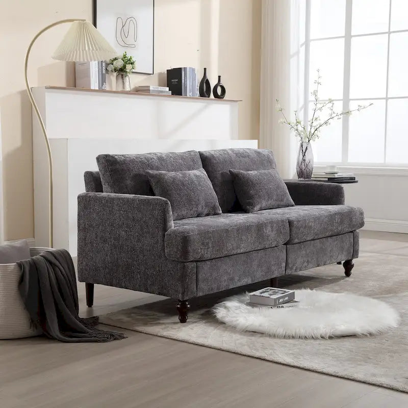 Modern Chenille Fabric Loveseat, 2-Seat Upholstered Loveseat Sofa