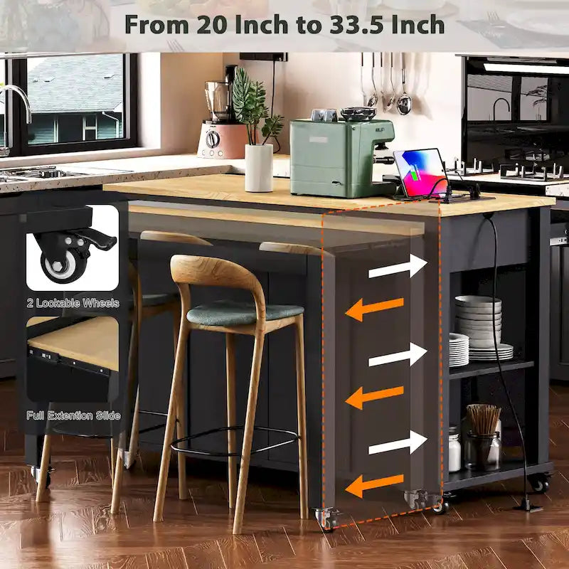 47 Inch Kitchen Island With Extendable Dining Table(no include stool)