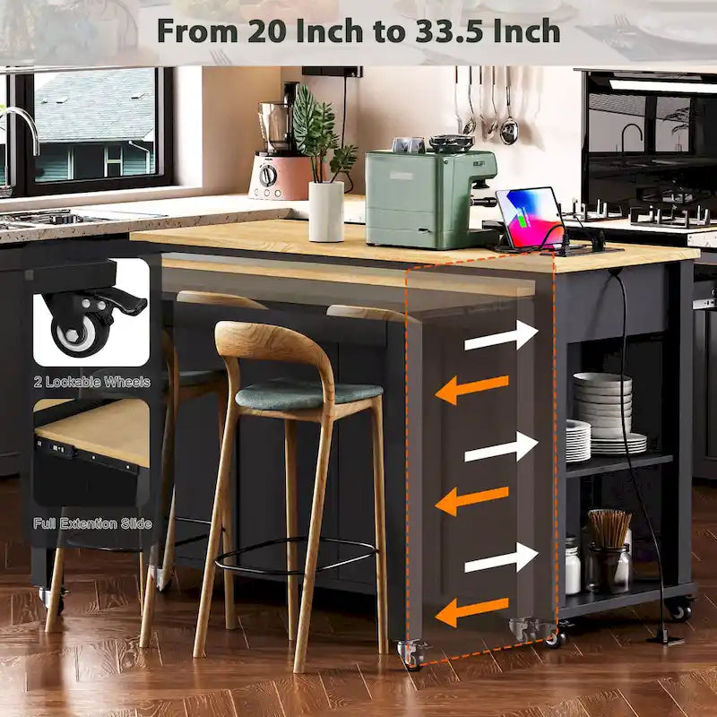 47 Inch Kitchen Island With Extendable Dining Table(no include stool)