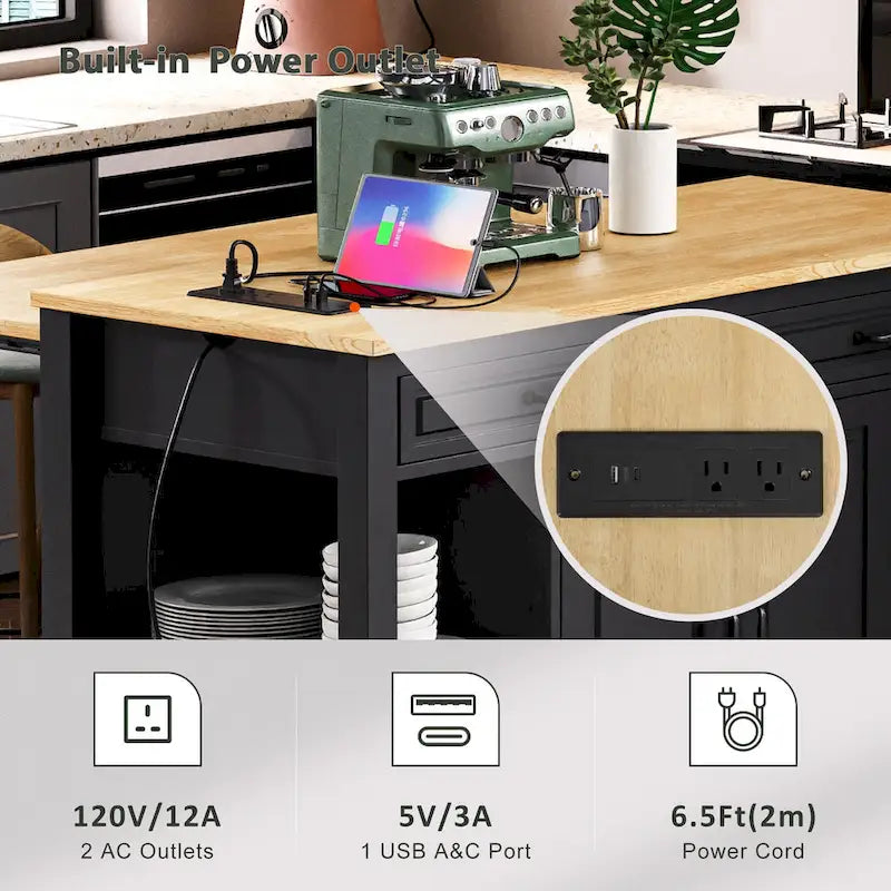 47 Inch Kitchen Island With Extendable Dining Table(no include stool)