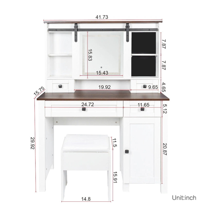 Farmhouse Makeup Vanity with Mirror and Lights