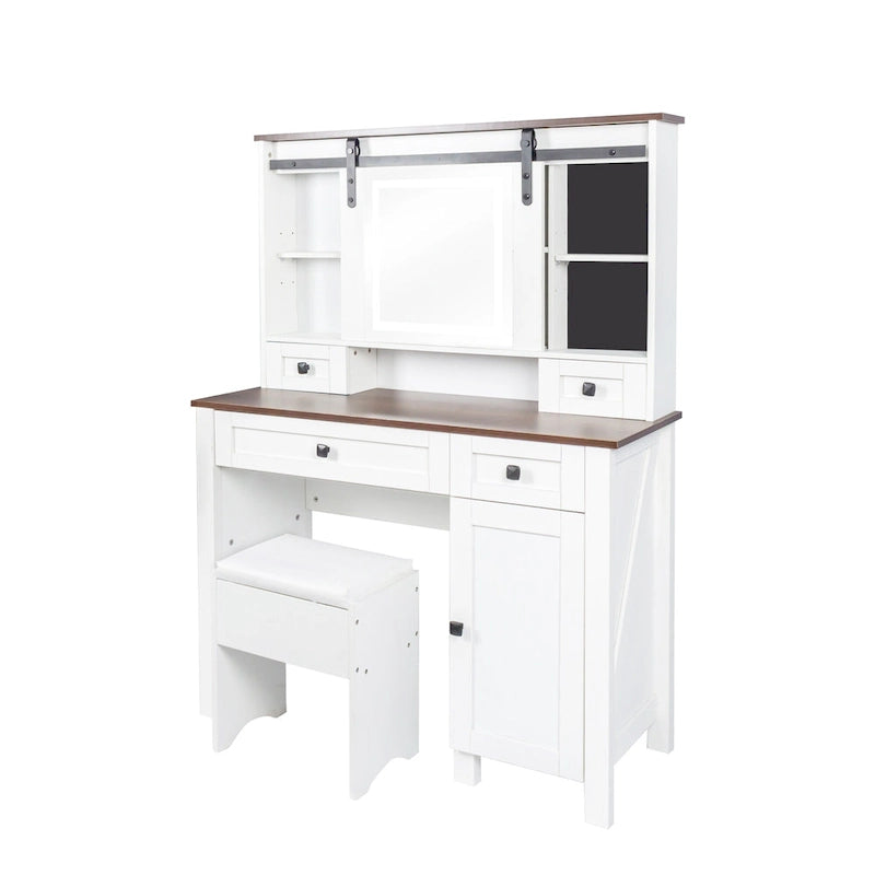Farmhouse Makeup Vanity with Mirror and Lights