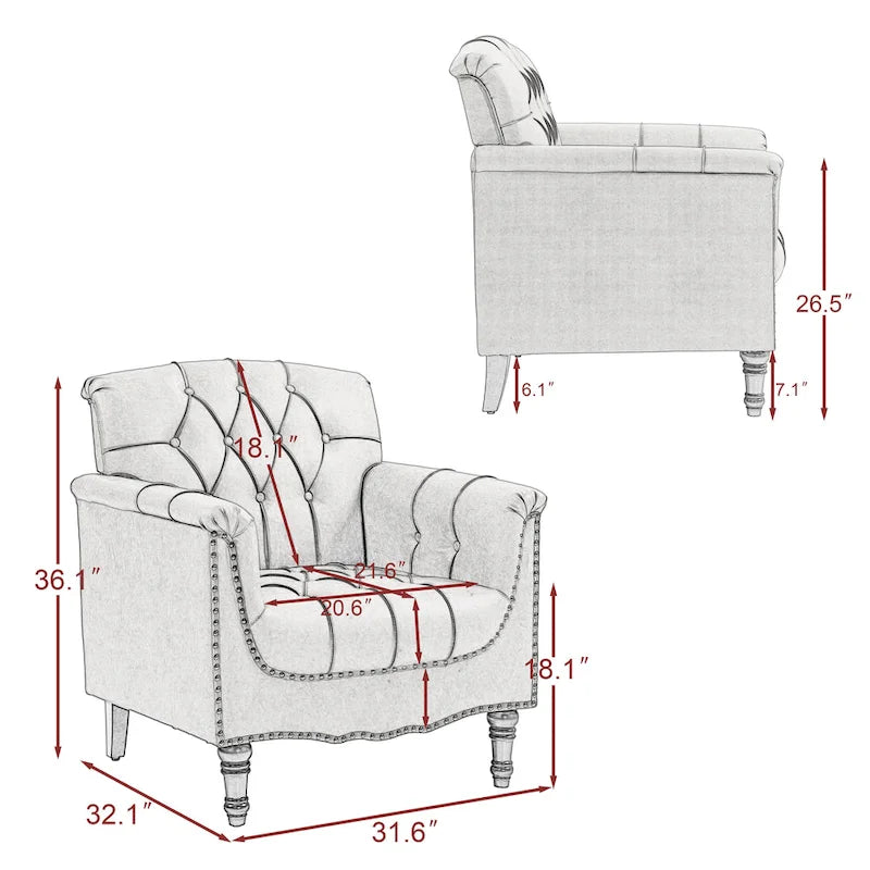 Tufted Accent Chair Vegan Leather Armchair for Living Room