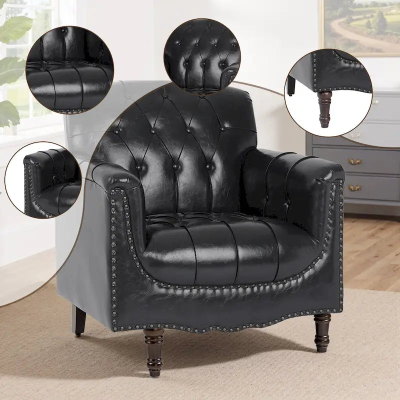 Tufted Accent Chair Vegan Leather Armchair for Living Room
